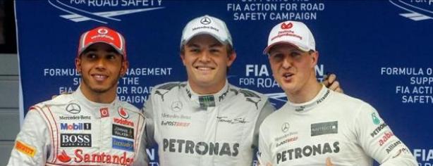 Nico Rosberg acompañado de  Schumacher y Hamilton/ lainformacion.com