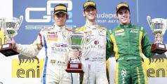 Grosjean en el podio de la primera carrera de GP2 en Hungría